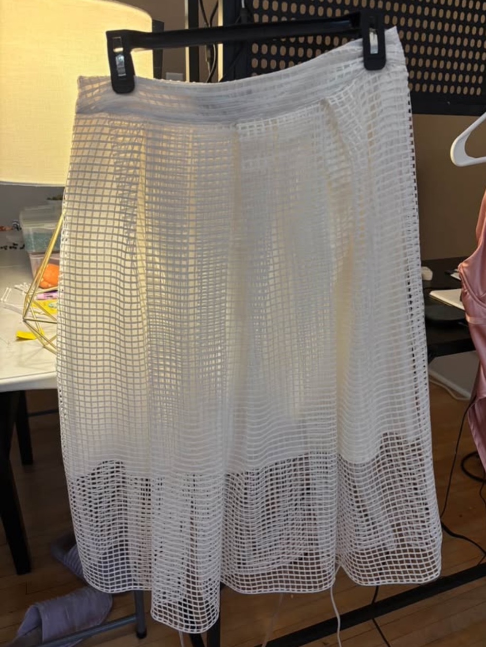 Who What Wear White Mesh Grid Midi Skirt